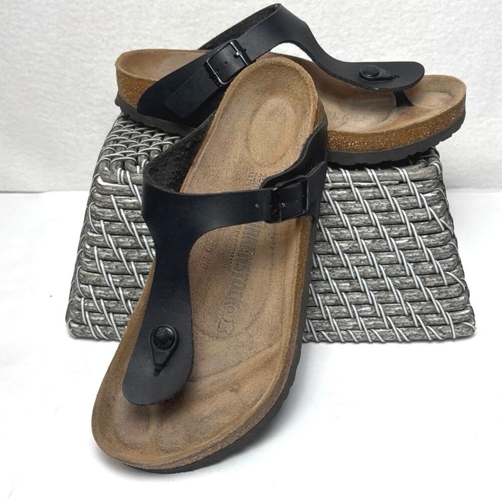 Birkenstock Unisex Gizeh Birko-Flor Black Sandals Size EU 39 W8/M6